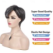 abordables perruque plus âgée-perruque courte pour femme en cheveux synthétiques superposés résistants à la chaleur pour une utilisation quotidienne en soirée