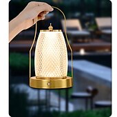 billige Bordlamper-bærbar trådløs bordlanternelampe, usb oppladbar sidelampe, 3-farget dimming ved siden av bordlamper vanntett utendørs LED for hage, uteplass, camping, bar (gull)