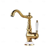 economico Classici-miscelatore monocomando per lavabo da bagno in ottone, rubinetti monocomando per lavabo a ponte rubinetto in ceramica, rubinetti monoforo per tubo flessibile freddo e caldo