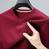 billiga Våffelstickad t-shirt-Herr T-shirt T-shirts Våffelstickad t-shirt Långärmad V-hals Vår Höst Vår &amp; Höst Ensfärgat Stickat Dagligen Klassisk Utomhus Casual Ledigt Svart Vinröd Blå Topp t-shirt för män
