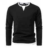 preiswerte Basic-T-Shirts-Herren T Shirt T-Shirt Langarmshirt Langarm Rundhalsausschnitt Frühling &amp; Herbst Einfach Mode Designer Basic Falscher Zweiteiler Urlaub Straße Ausgehen Dunkelgrau Schwarz Hellgrün Top T-Shirt für