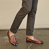 abordables Mocassins en cuir de qualité supérieure-mocassins classiques en cuir marron pour hommes – chaussures habillées à enfiler en cuir de vachette de qualité supérieure pour les occasions professionnelles et formelles