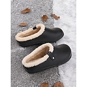 economico Zoccoli e pianelle da donna-Zoccoli invernali da donna in similpelle nera foderati in pile – comode scarpe da casa e da esterno slip-on per il comfort nelle giornate fredde