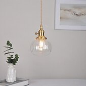 economico Luci a sospensione-lampada a sospensione in vetro soffiato blu bagno lampada a sospensione in vetro verde lampada a sospensione a sfera in vetro trasparente rigato lampada a isola zucca vintage 85-265v