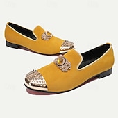 abordables Mocassins en cuir de qualité supérieure-mocassins en cuir jaune pour hommes avec ornements en pierres précieuses et bout pointu en métal clouté – chaussures habillées en cuir de vachette de qualité supérieure pour les occasions spéciales