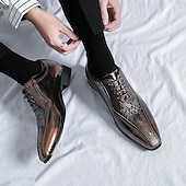 baratos Formal-sapatos oxford masculinos bronze metálico com padrão de crocodilo e detalhes perfurados - calçados formais elegantes para casamentos, festas e eventos empresariais
