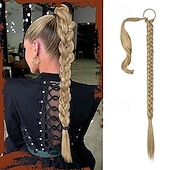 cheap Ponytails-Long Braid Ponytail Extension with Hair Tie Straight Sleek Wrap Around Hair Extensions Braid Pony Tail Fluffy Natural Soft Synthetic Hairpieces for Women Daily Wear