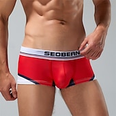 cheap Men&#039;s Boxers Underwear-Men&#039;s 1 PCS Boxers Underwear Boxer Shorts Patchwork Polyester Breathable Soft Comfortable Color Block Letter Mid Rise Yellow Red