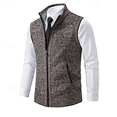 baratos suéter cardigã masculino-Homens Vestido Suéter Sueter Cardigan Suéter com zíper Suéter de malha Estriado Tricotar Padrão Zip Up Bolsos laterais Côr Sólida Moda Clássico Roupa Diária Encontro Roupa Outono &amp; inverno Preto