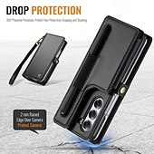 economico Cover Samsung-telefono Custodia Per Piegatura a Z 7 Z Fold 6 Copertura Posteriore Custodia Portafoglio con Supporto Con Cinturino da Polso con portapenne Retrò TPU PC