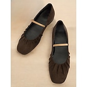 cheap Women&#039;s Flats-Women&#039;s Retro Brown Suede Flats – Elastic Strap Ballet Shoes with Pleated Detailing, Perfect for Casual Outings and Vintage-Inspired Fashion