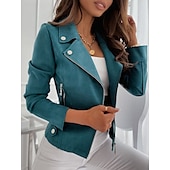 economico giacche casual-Per donna Giacca in Ecopelle Confortevole Traspirante Cerniera Casual Semplice Vacanza Streetwear Casuale Abbigliamento quotidiano Cerniera Corto Bavero Taglia piccola Manica Lunga Capispalla Nero