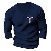 cheap Men&#039;s Printed Sweaters-Men&#039;s Faith Pullover Sweater Jumper V Neck Casual Party Evening Wear Daily Embroidered Knitting Warm Long Sleeve Fall Winter Wine Black Dark Navy