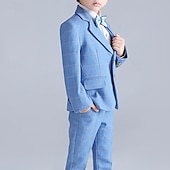 billiga Pojkes formella kostym-3/4/5 stycken Ringbärarkostym Pojkar Barn Kostym Formell kostym Kavaj &amp; väst &amp; byxor Formell Fest Alla hjärtans dag Mode Häftig Rutig Ficka Blå Polyester