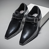 levne Formální-pánské vínové lakované boty z umělé kůže na pásek pro mnichy – společenské boty s přezkou s brogue detaily pro obchodní nebo svatební události