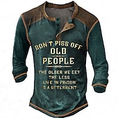 billiga Roliga ord-Herr Henleytröja T-shirts Grafisk Bokstav Förbanna inte gamla människor Henley Kläder 3D-tryck Utomhus Ledigt Långärmad Button-Down Mönster Mode Designer Stylish Vintage