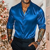 economico Camicie in raso da uomo-Per uomo Camicia Camicia in raso Maglietta informale Camicia con bottoni Liscio Matrimonio Da mare Nero Bianco Borgogna Blu reale Manica lunga Colletto Inverno Primavera &amp; Autunno Abbigliamento