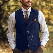 voordelige Semi-formele pakken-Bruin Grijs Heren Haringbeen Tweed Vest Standaard Pasvorm Notch Enkele Knopen Vijf-knopen