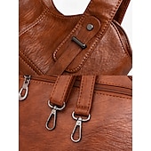 cheap Handbag &amp; Totes-Women&#039;s Vintage Brown Faux Leather Tote Bag with Dual Handles and Adjustable Crossbody Strap – Spacious and Stylish for Everyday Use