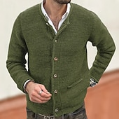 preiswerte Herren Strickjacke-Herren Strickjacke Strickpullover Gerippt Stricken Standard Knopf hoch Feste Farbe Ständer Modisch Klassisch Freizeitskleidung Verabredung Bekleidung Herbst Winter Schwarz Dunkelmarine M L XL