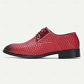 baratos Formal-sapatos sociais masculinos de couro sintético vermelho trançado – oxfords elegantes com cadarço e detalhes em couro envernizado para ocasiões formais e casuais