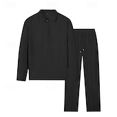 halpa Loma-Miesten Vohveli poolopaidat Quarter Zip Polo Päivittäin Pyhäpäivä Neljänneksen postinumero Pitkähihainen Muoti Moderni Tavallinen 2-osainen 봄 &amp; Syksy Normaali Musta Valkoinen Sininen Khaki Vaalean