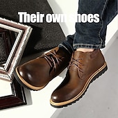 baratos Botas de cano curto-botins masculinos de couro marrom com design de cadarço e sola durável – calçados casuais elegantes para uso diário e ao ar livre