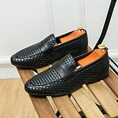 voordelige Semi-formeel-Bruine imitatieleren penny loafers voor heren met geweven bovenkant en rubberen zool - comfortabel en stijlvol voor zakelijke casual of smart casual outfits