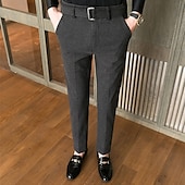 preiswerte Schlank-Herren Abschlußfeier Anzughose Hose Chinos Tweed-Hosen Knöpfe Tasche Einfarbig Komfort Formell Party Arbeit Mode Klassicher Stil Schwarz Khaki Mikroelastisch