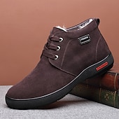 preiswerte Winter- und Schneestiefel-braune Winterstiefeletten aus Wildlederimitat mit Plüschfutter für Herren – warme Freizeitschuhe zum Schnüren für kaltes Wetter