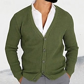 preiswerte Herren Strickjacke-Herren Strickjacke Kurzer Pullover Zopfmuster Stricken Standard Button-Down Glatt V Ausschnitt Modisch Klassisch Freizeitskleidung Verabredung Bekleidung Herbst Winter Schwarz Militßrgrün M L XL