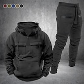baratos moletons básicos-Homens Moletom Suéter Quarter Zipper Hoodie Preto Vinho Azul Marinha Com Capuz Tecido Com Cordão 2 Peças Bolso frontal Desportos e Ar livre Diário Feriado Poliéster Roupa de rua Básico Casual Outono