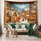 olcso karácsonyi gobelin lóg-karácsonyi díszek függő gobelin ablak kilátás fal művészet karácsonyi nagy kárpit falfestmény dekoráció fénykép háttér takaró függöny otthon hálószoba nappali dekoráció