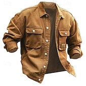 preiswerte Lässige Jacken-Herren Leichte Jacke Hemdjacke Freizeitjacke Jacke Formal Heim Tasche Frühling Herbst Winter Feste Farbe Vintage Modisch Umlegekragen Standard Schwarz Braun Grün Khaki Jacken
