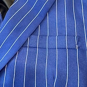 abordables Blazers Clásicos para Hombres-Hombre chaqueta Negocio Fiesta de Cóctel Fiesta de Boda Moda Casual Primavera &amp; Otoño Poliéster Rayas Bolsillo Botones Cómodo Botonadura Doble Chaqueta de sport Azul Piscina Morado Naranja