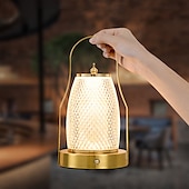 billige Bordlamper-bærbar trådløs bordlanternelampe, usb oppladbar sidelampe, 3-farget dimming ved siden av bordlamper vanntett utendørs LED for hage, uteplass, camping, bar (gull)