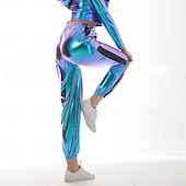 cheap Bottoms-1980s Hip Hop Shiny Metallic Pants Jogger Pants Color Block Women&#039;s Carnival Costume Carnival Mardi Gras Performance Party Pride Parade Adults&#039; Pants