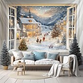 olcso karácsonyi gobelin lóg-karácsonyi díszek függő gobelin ablak kilátás fal művészet karácsonyi nagy kárpit falfestmény dekoráció fénykép háttér takaró függöny otthon hálószoba nappali dekoráció