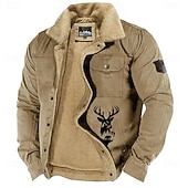 baratos jaquetas e casacos gráficos masculinos-jaqueta de lã bordada com estampa de rena masculina jaqueta de caça sherpa jaqueta cargo de trabalho gola virada para baixo jaqueta de algodão quente de inverno vintage casual casaco para sair com