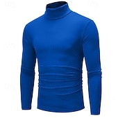 cheap Basic T shirts-Men&#039;s T Shirt Long Sleeve Shirt Mock Turtleneck Long Sleeve Rolled collar Plain Vintage Essential Street Black White Navy Blue Top Tee for Men