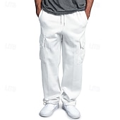 baratos Calças Desportivas-Homens Calças de lã Calças Esportivas Corredor Calças Calça de moletom cargo Com Cordão Cintura elástica Bolso multi Côr Sólida A Prova de Vento Exterior Comprimento total Casual Diário Moda Roupa de