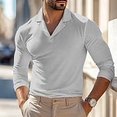 abordables Polo classique pour homme-Homme Polos gaufrés Polos Plein Air Entreprise Collier cubain manche longue Mode basique Couleur unie Col en V Automne Hiver Toutes Saisons Standard Noir Blanche Bleu Kaki Grise Polos gaufrés