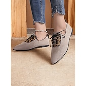 economico Scarpe oxford da donna-scarpe oxford in pelle scamosciata con pannello leopardato da donna – ballerine stringate con punta affilata per outfit casual ed eleganti