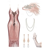olcso Öltözetek-Retró Ordító 20-as évek 1920-as évek Déli Flapper ruha Felszerelések Koktélruha A nagy Gatsby Flapper lány Esküvői Vendég Flitter Rojt Női Farsangi jelmez 7 db Karácsony Mindszentek napja Farsang