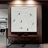 preiswerte Landschaftsgemälde-Skisport Leinwandgemälde handgemachte Winterdekoration Textur Skifahren Ölgemälde handgemalte Wandkunst Weihnachtsgeschenk Skifahrer auf schneebedeckten Bergen Kunstgemälde weißer Schnee Skifahren