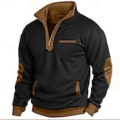 cheap Basic Sweatshirts-Men&#039;s Waffle Sweatshirt Waffle Hoodies Zip Up Sweatshirt Pullover Black Navy Blue Standing Collar Plain Pocket Work Sports &amp; Outdoor Casual Active Vintage Cool Spring Fall Clothing Apparel Hoodies