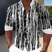 economico Camicie stampate da uomo-Per uomo Linea Camicie Camicia con bottoni Manica lunga Informale Da mare Interni Giornaliero Estate Primavera &amp; Autunno A fascia collare del nonno Stampa 3D Nero Blu Marrone Verde