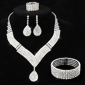 billige Smykkesett-Brude smykker sett 1 Legering Ringer 1 Armbånd Øredobber Halskjeder Dame Stilfull Luksus Søtt Fancy Dyrebar Geometrisk Form Smykkesett Til Festkveldsklær