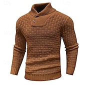 preiswerte Herrenpullover-Herren Pullover Strickpullover Gerippt Stricken Standard Strick Glatt Rollkragen Modisch Basic Urlaub Freizeitskleidung Bekleidung Herbst Winter Schwarz Gelb S M L