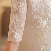 billige Blomsterkjoler-Blomsterpikekjole Barn Jente Prinsesse kjole Ytelse Bryllup Fest Elegant Vakker Netting Helfarge Kortermet Crew-hals Hvit Champagne 4 år +